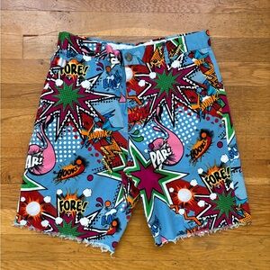 Royal & Awesome Kid’s Golf Shorts comic raw hem
